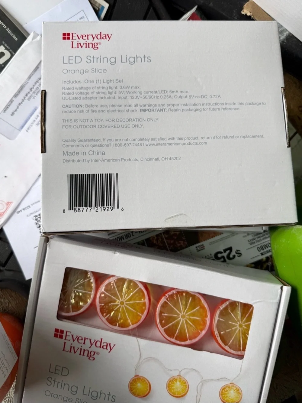 3 boxes of Orange Slice LED String Lights  and MATCHING TUMBLER THERMO MUG